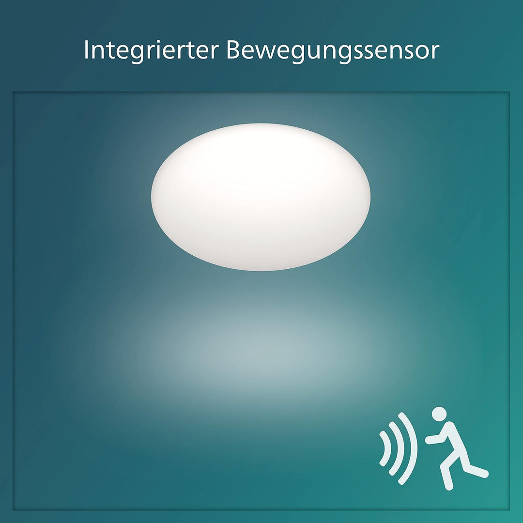 Philips LED Shan Deckenleuchte mit integriertem Bewegungssensor, 12W, Weiss warmweisses Licht (2700K