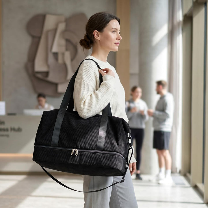 Sporttasche Reisetasche Damen, 35L Weekender Travel Duffle Bag mit 2 schuhbeuteln, Schuhfach & Nassf