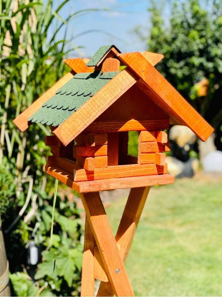 Rechteckiges Vogelhaus M - XL wetterfest aus Holz Vogel Futterstelle Haus mit und ohne Ständer (Grös