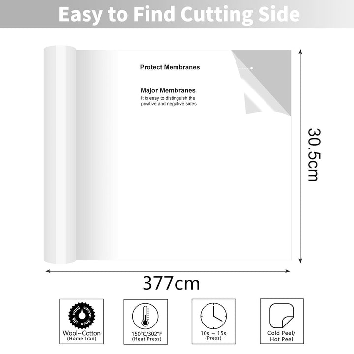 Bocguy Plotterfolie Textil Rollen, 30.5CM x 377CM Heat Transfer Vinyl Flexfolie Rollen mit Plotter W