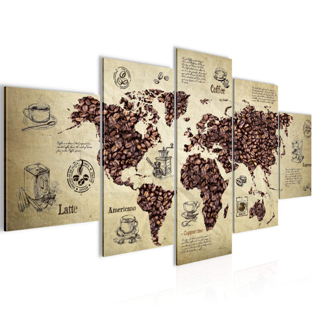 Runa Art Wandbilder Küche Kaffee 5 Teilig Bild auf Vlies Leinwand Deko Esszimmer Küchenbilder Weltka