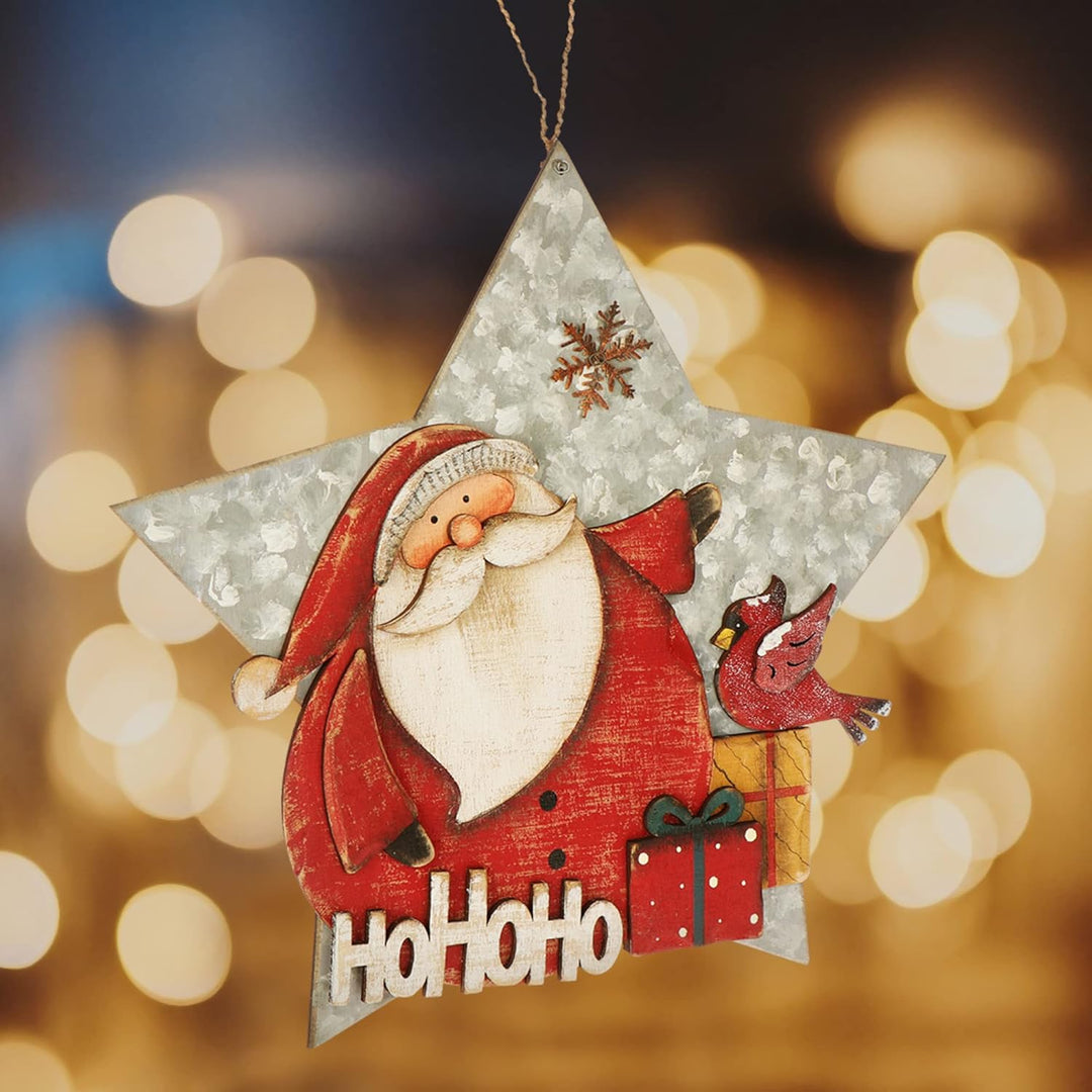 com-four® Hängedeko Weihnachten - Holz-Aufhänger in Sternform ca. 32,5 x 31 cm - grosses Deko-Herz m