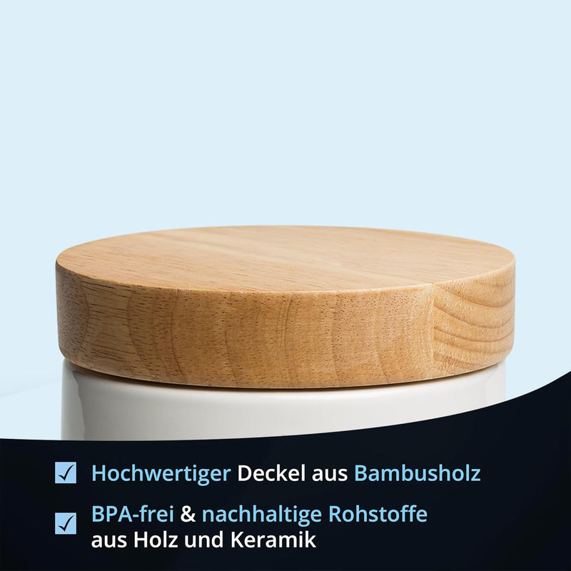 KHG Zwiebeltopf Keramik Steingut Weiss Holzdeckel Bambus, Zwiebel Aufbewahrung, 1kg Kapazität, Zwieb