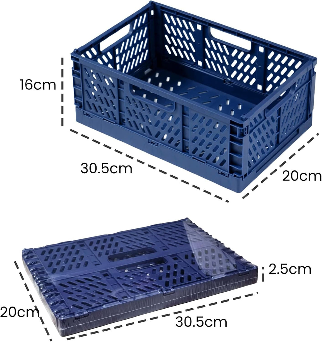 4 Stück Klappbox Blau 30×20×12cm,Klappkiste Körbe Aufbewahrung Zusammenklappbarer Tragbar Aufbewahru