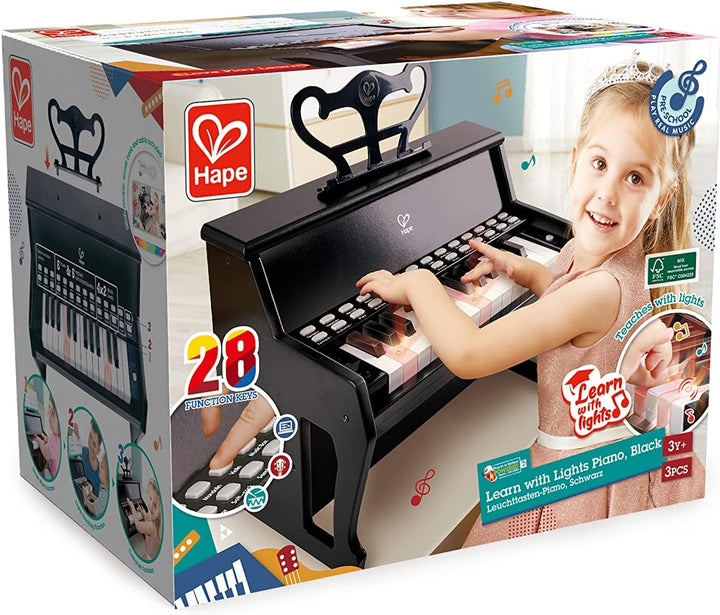 Hape elektrisches Leuchttasten-Piano mit 25 Tasten, schwarz mit 6 Rhythmen und 8 Melodien, ab 3 Jahr