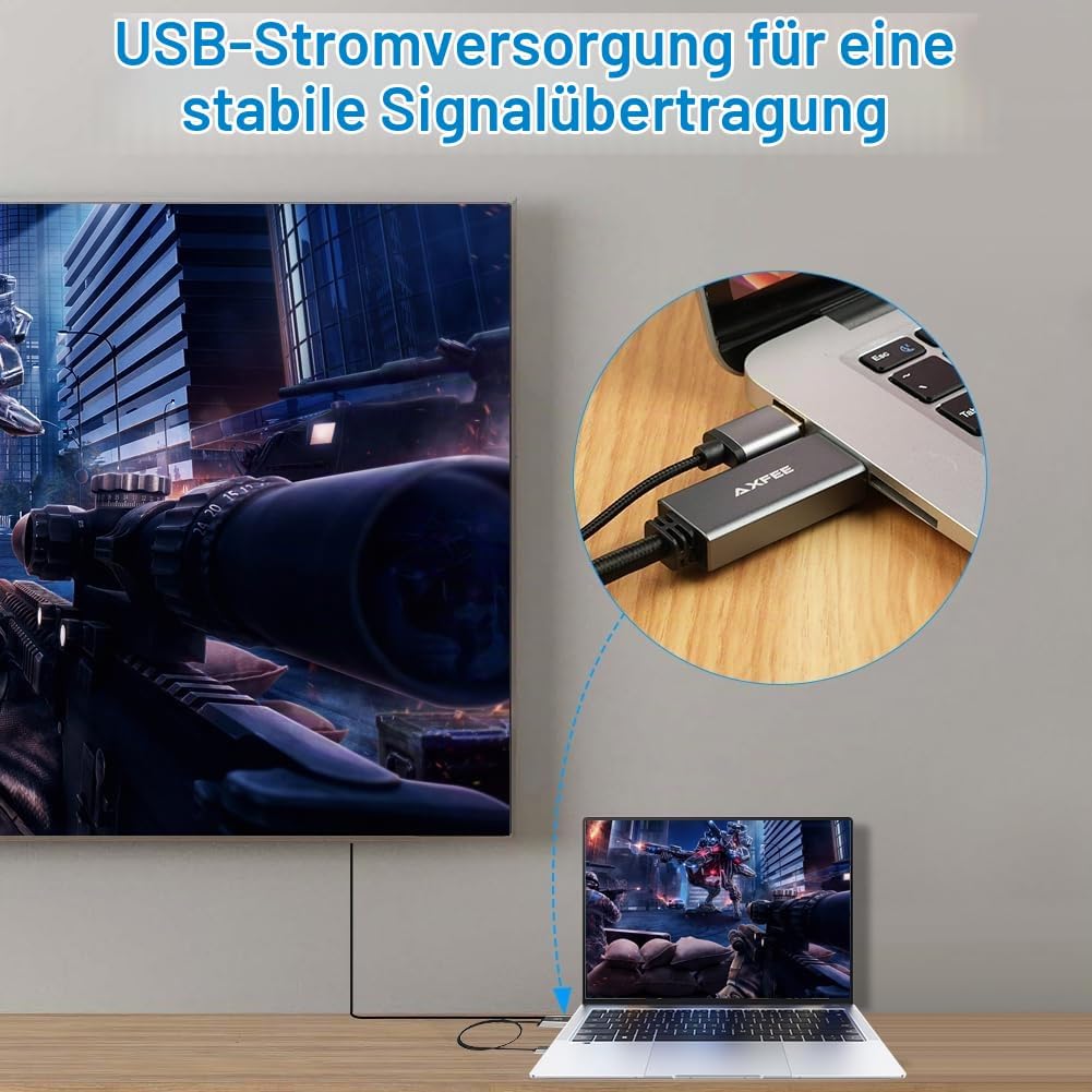 AXFEE HDMI auf DisplayPort Adapter, 1.8m 4K@60Hz HDMI auf DisplayPort Stecker Konverter, HDMI Ausgan