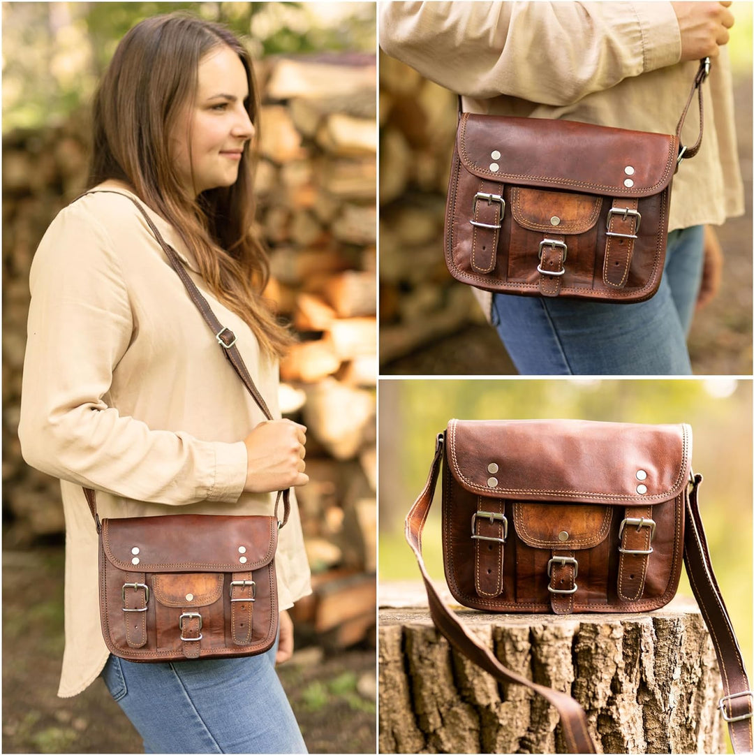 Gusti Umhängetasche Leder - "Emilia 7" Damen Herren Handtasche Ledertasche Braun