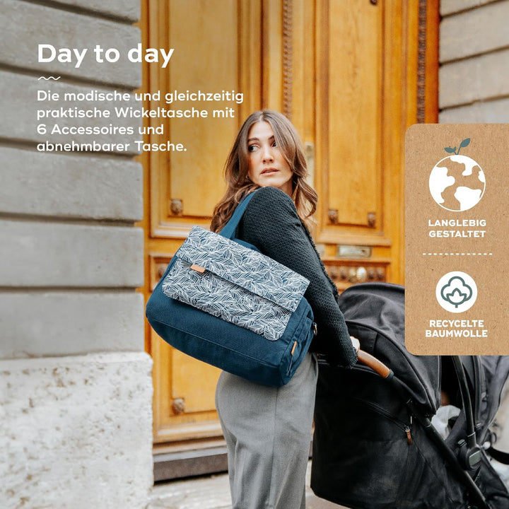 Babymoov Wickeltasche Day to Day Bag Palm - Alltagstauglich - 2 in 1, abnehmbare 3L-Tasche - 6 Zubeh