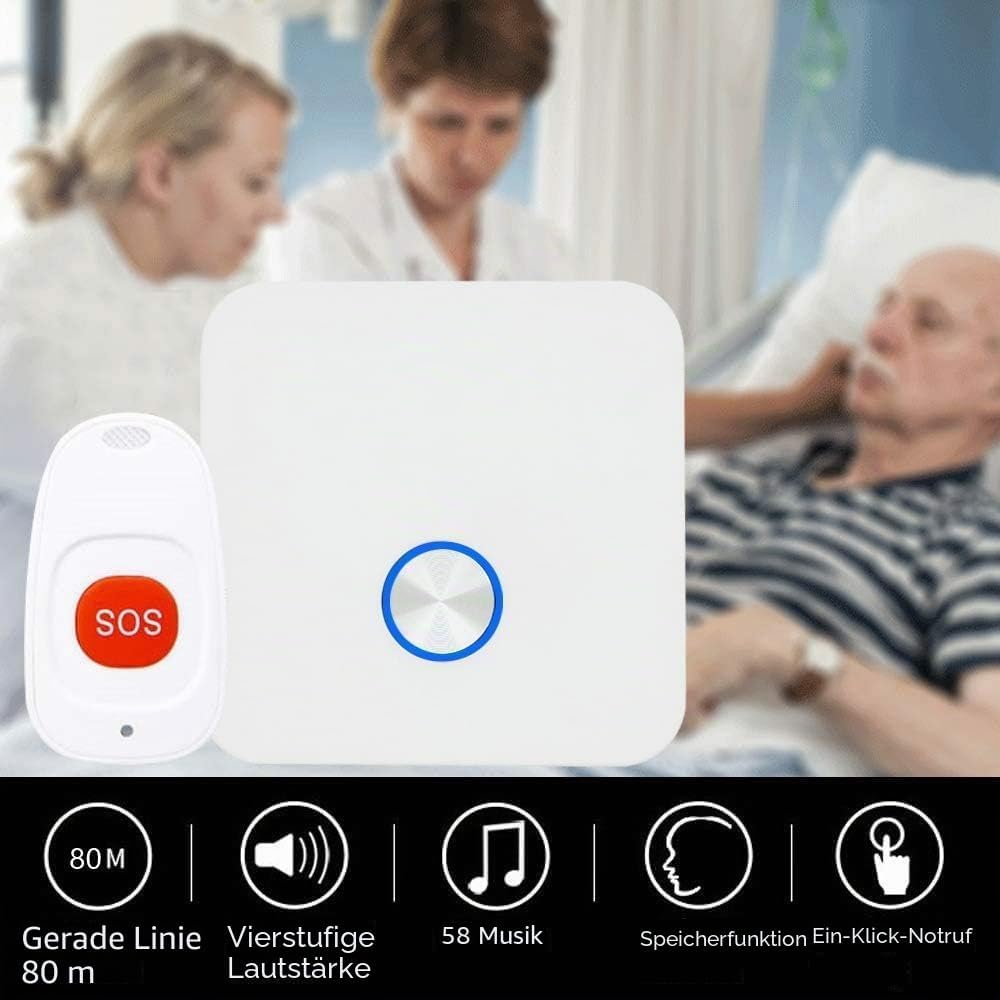 ALEENFOON Haus Wireless Mobiler Alarm Notruf Knopf Hausnotruf Panikalarm Wiederaufladbar Funkalarm f
