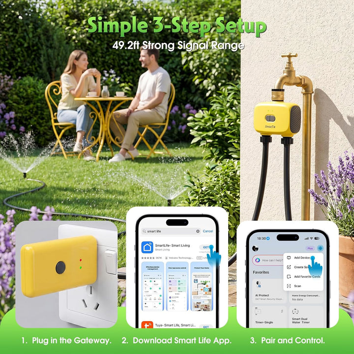 WLAN Bewässerungscomputer mit 2 Ausgängen Programmierbare für Garten,Rasen,Automatische Zeitgesteuer