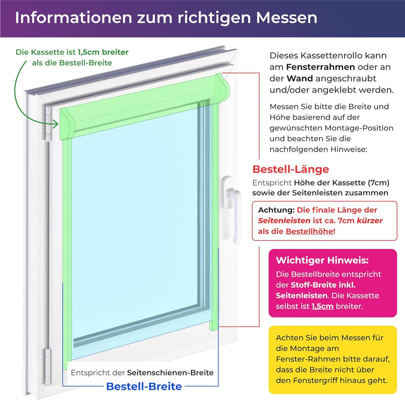 schattenfreu.de Doppelrollo mit Kassette nach Mass | Zum Anschrauben am Fensterrahmen oder an der Wa