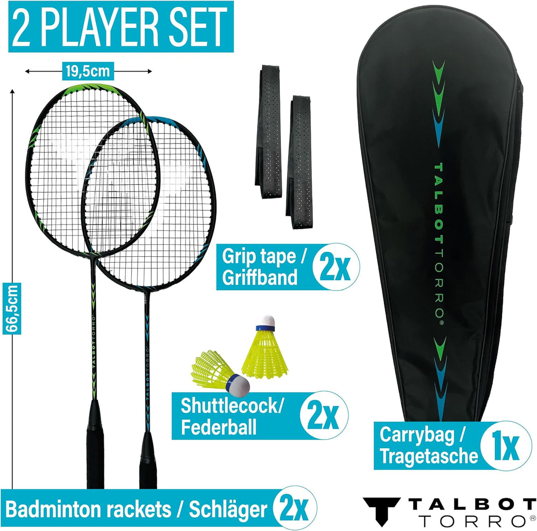 Talbot Torro Carbon Badminton Set Professional, 2 Badmintonschläger, 2 Federbälle, 2 Griffbänder & S