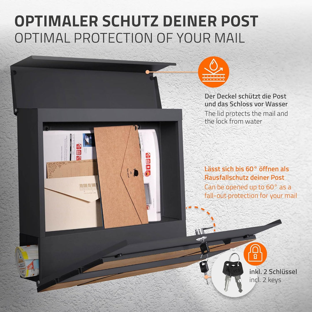 ECD Germany Standbriefkasten mit Zeitungsfach, Design Briefkasten mit Pfosten, Briefkastenanlage, Br