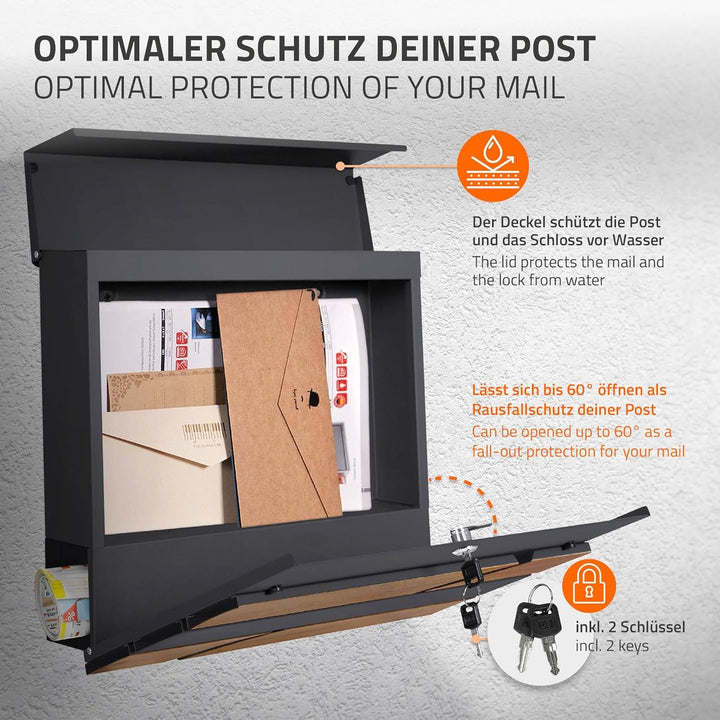 ECD Germany Standbriefkasten mit Zeitungsfach, Design Briefkasten mit Pfosten, Briefkastenanlage, Br
