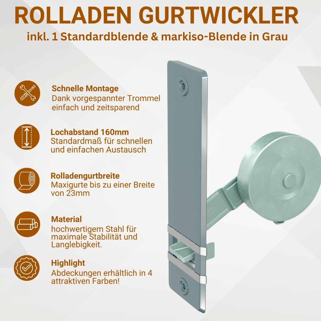 markiso® Rolladen Gurtwickler unterputz, Rollladen Aufwickler Lochabstand 160mm | 10 Stück | für Max
