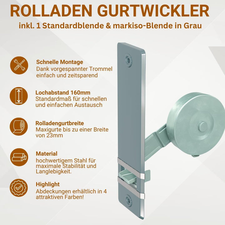 markiso® Rolladen Gurtwickler unterputz, Rollladen Aufwickler Lochabstand 160mm | 10 Stück | für Max
