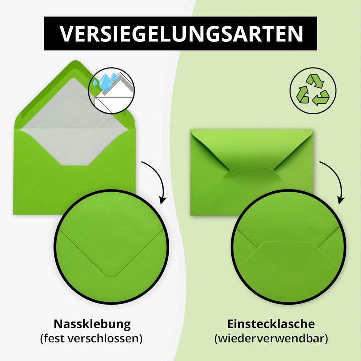 150 Briefumschläge Maigrün - DIN C6 - gefüttert mit weissem Seidenpapier - 80 g/m² - 11,4 x 16,2 cm