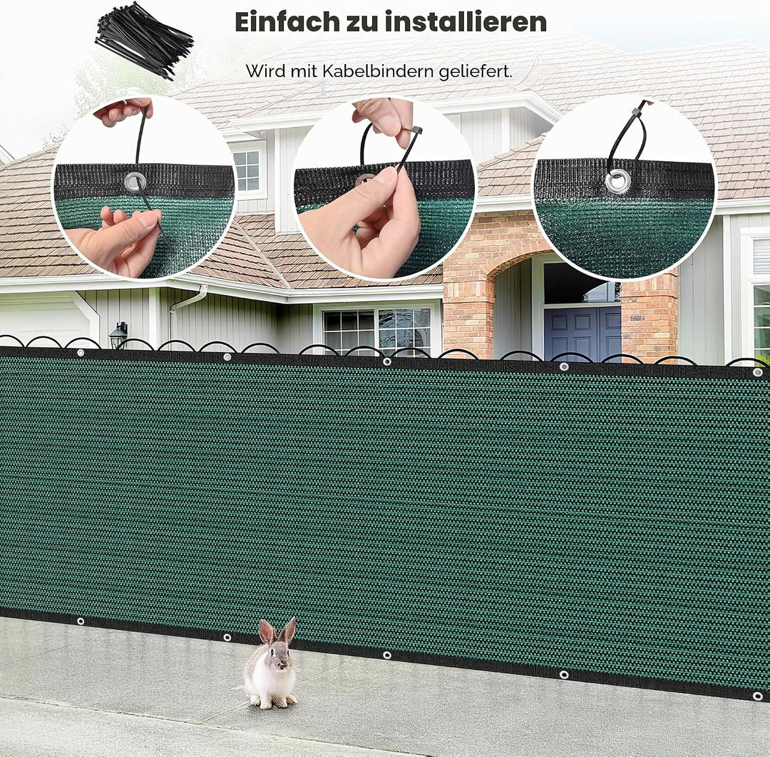 Zaunblende Sichtschutz Grün-Schwarz,1.2x6m, Sichtschutzzaun 90% HDPE-Schattennetz für den Aussenbere