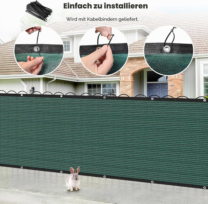 Zaunblende Sichtschutz Grün-Schwarz,1.2x6m, Sichtschutzzaun 90% HDPE-Schattennetz für den Aussenbere