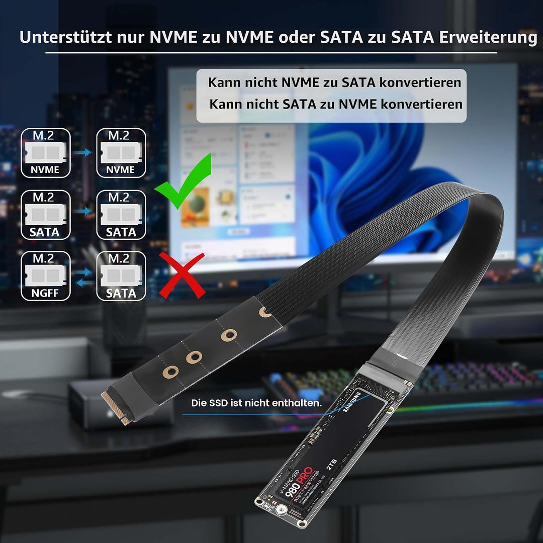 GINTOOYUN NGFF M.2 M-KEY NVME Erweiterung 40 CM PCIe 3.0/4.0 M.2 NVME/NGFF SSD Ribbon Flex Kabel für