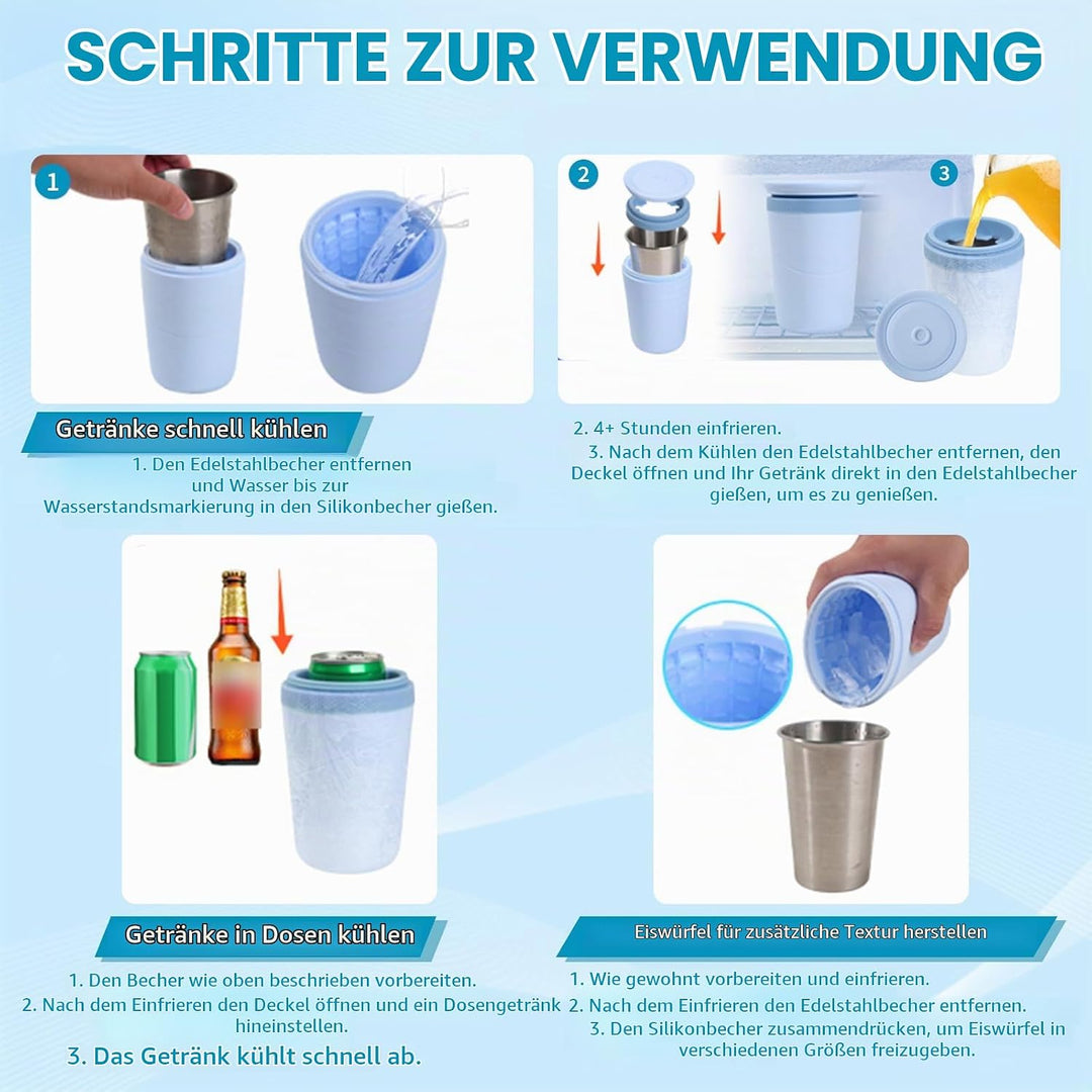 Eiswürfelflasche mit Edelstahlbecher &amp; Deckel – Doppelwandiger Isolierbecher, 2-in-1 Trinkhalm, BPA-