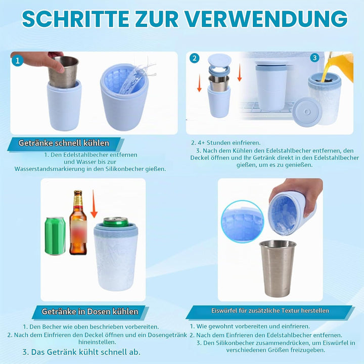 Eiswürfelflasche mit Edelstahlbecher &amp; Deckel – Doppelwandiger Isolierbecher, 2-in-1 Trinkhalm, BPA-