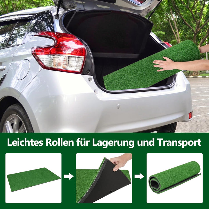 GYMAX Golf Abschlagmatte, Golf Übungsmatte mit 2 Gummi-Tees, 2 Ausrichtungsstäben & 6 Abschlagpositi