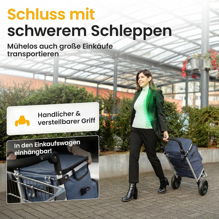 Einkaufstrolley mit grossen Rädern [45 kg Tragkraft] Leichter, klappbarer Hackenporsche mit Metallha