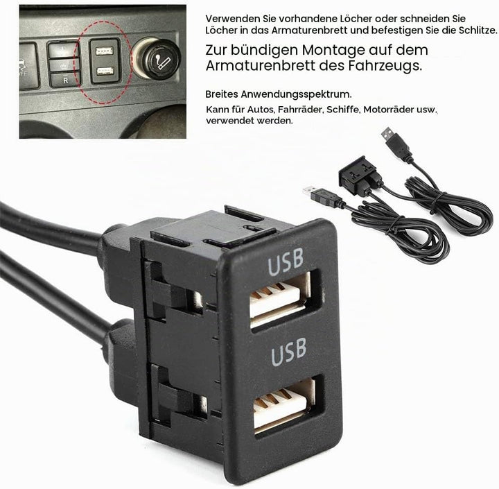 KIMISS Auto USB-Verlängerungskabel mit Dual-USB-Anschlüssen,1,5 M Dual-USB-Armaturenbrett-Kabeladapt