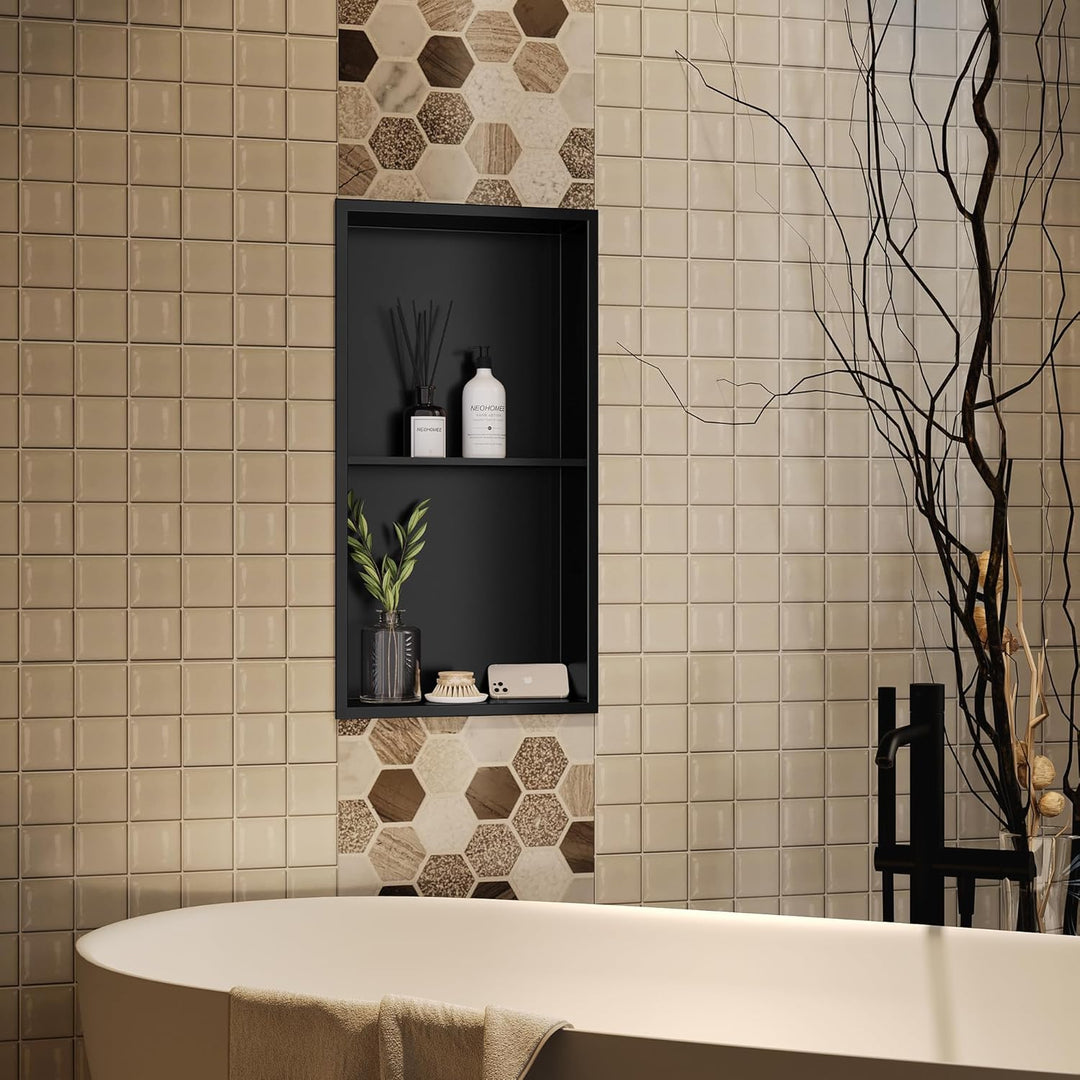 Neodrain Wandnische Dusche Edelstahl Duschnische Doppelregal Wandnische Schwarz Lagerung für Badezim