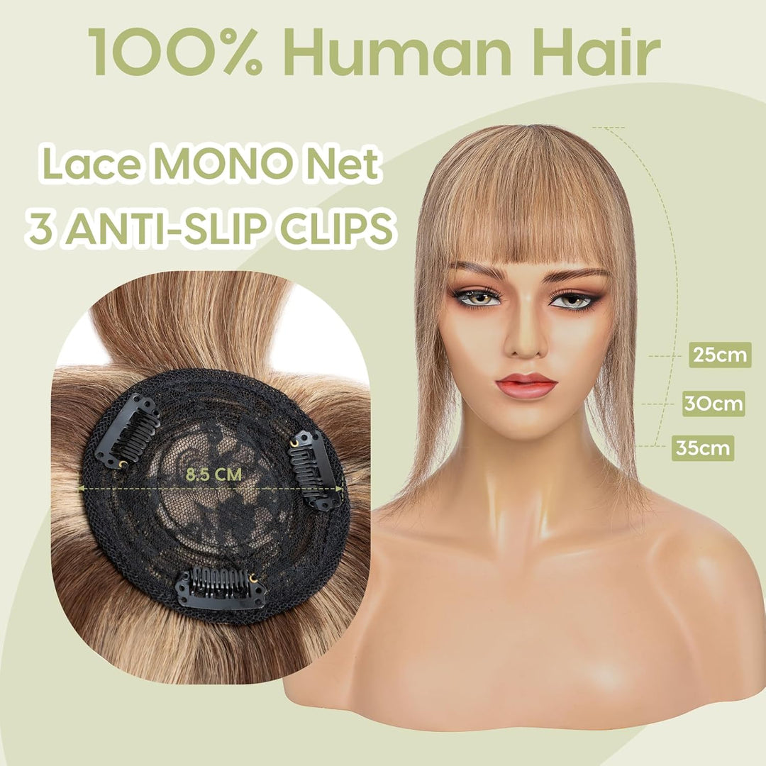 S-noilite Topper für Frauen Echthaar mit Pony 150% Dichte Toupet Haarteil Echthaar Damen Haarverdich