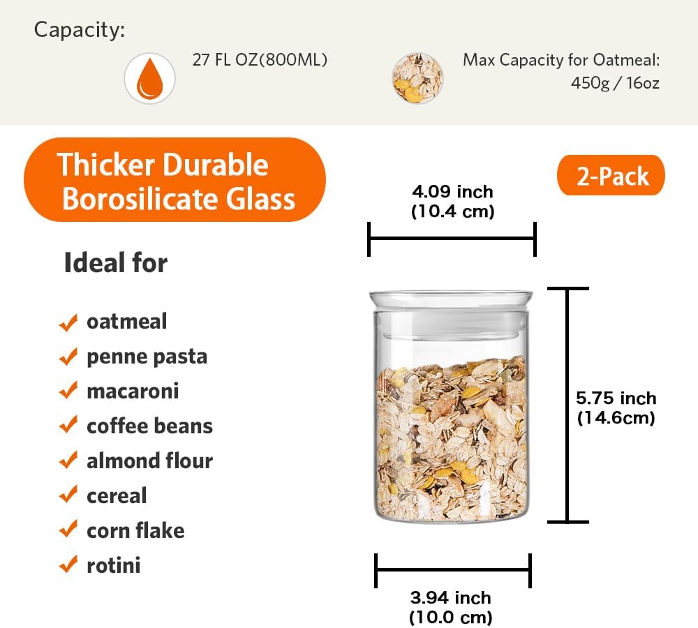 ZENS Vorratsgläser Vorratsglas Set, Borosilikatglas Vorratsdose of 2er mit Luftdichtem Deckel, 800ml