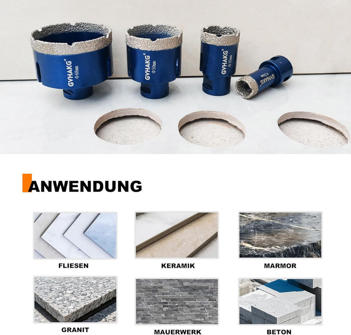 GVHAKG 4 stücke Diamantbohrer Fliesenbohrer Set mit M14 Gewinde,Diamantbohrer Lochsäge(20/35/50/68mm