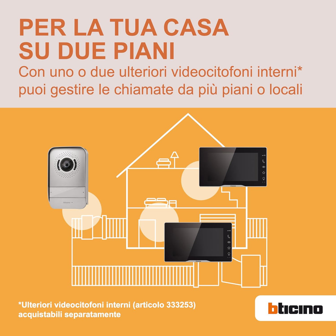 Bticino 318913 Easykit Plus Video-Türsprechanlage für 1-Familienhaus, Plug-In mit 2 Drähten, 1 exter