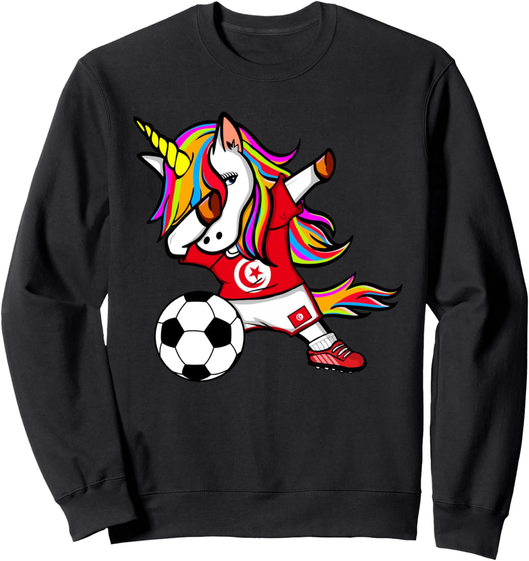 Dabbing Einhorn Unicorn Tunesien Fussball Tunesische Flagge Sweatshirt