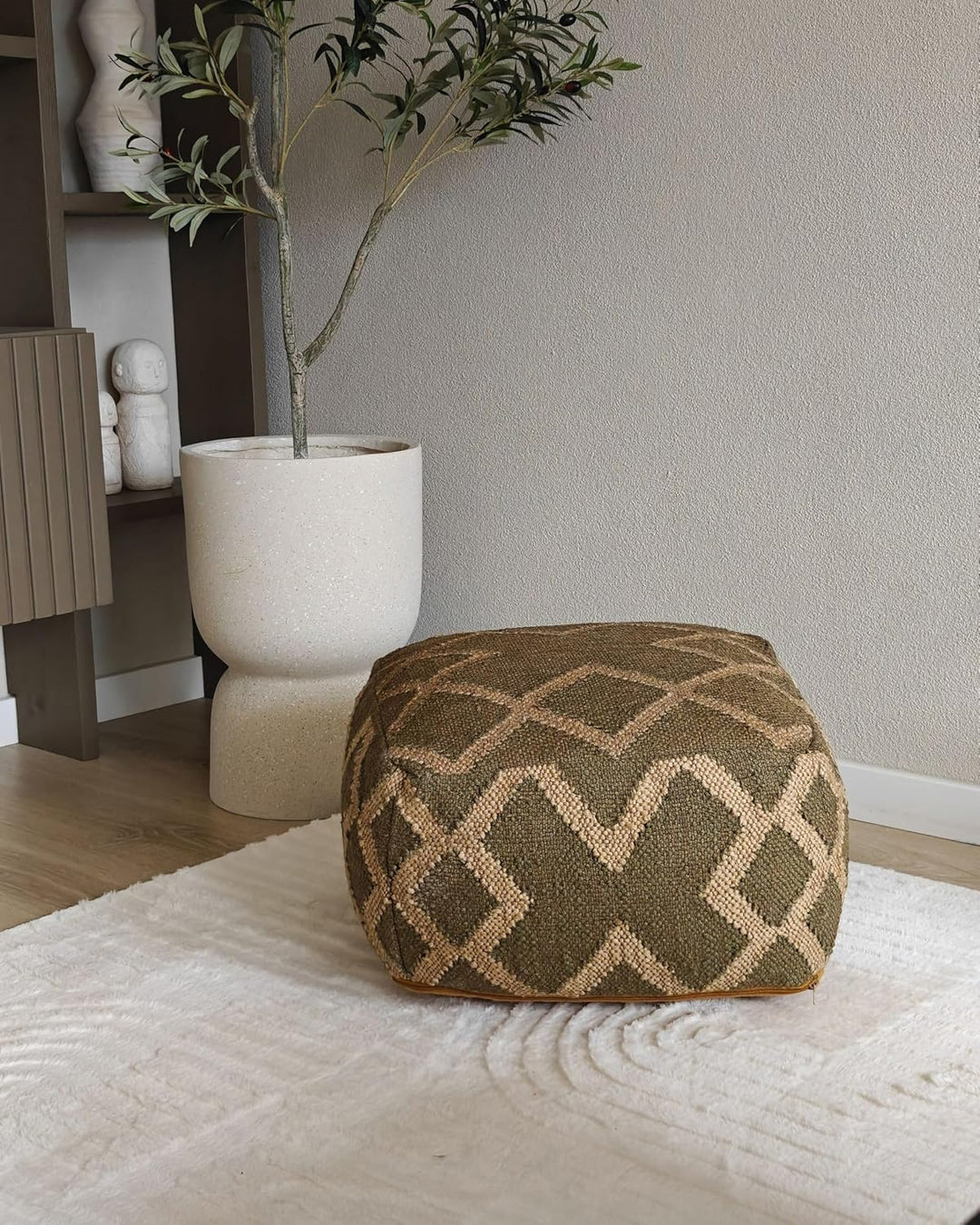 Pouf Jute und Wolle grün / beige quadratisch 50 x 50 x 30 cm orientalisch Gopi