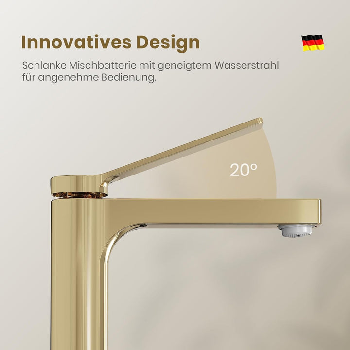 EMKE Wasserhahn Bad Champagnergold, 195 x 173 x 46 mm, Messing, Keramikkartusche, Badarmatur, Mischb