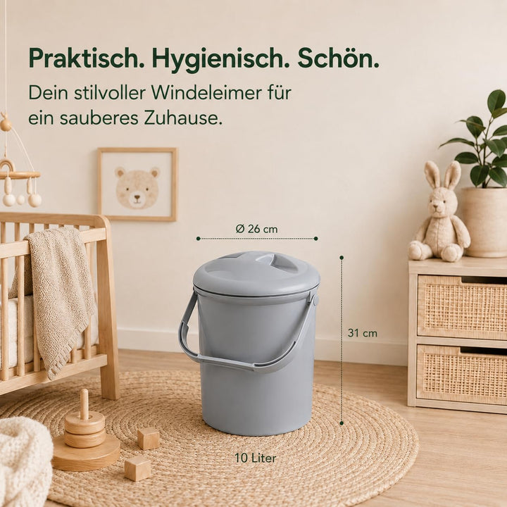 Rotho Babydesign Bella Bambina Windeleimer 11L mit Deckel, grau aus Kunststoff, Grau