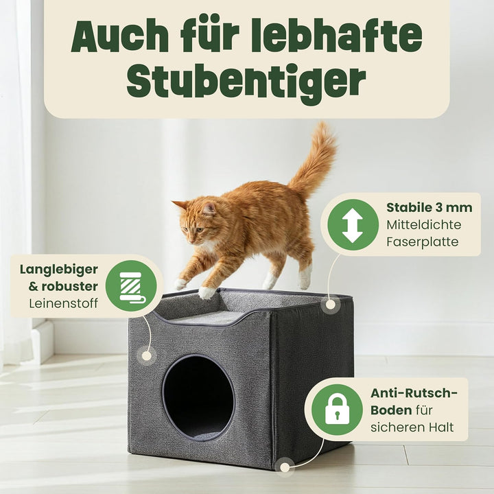 zooprinz katzenhöhle cat cave – kuschelhöhle für Katzen & grosse Katze, warmes katzenbett beige mit