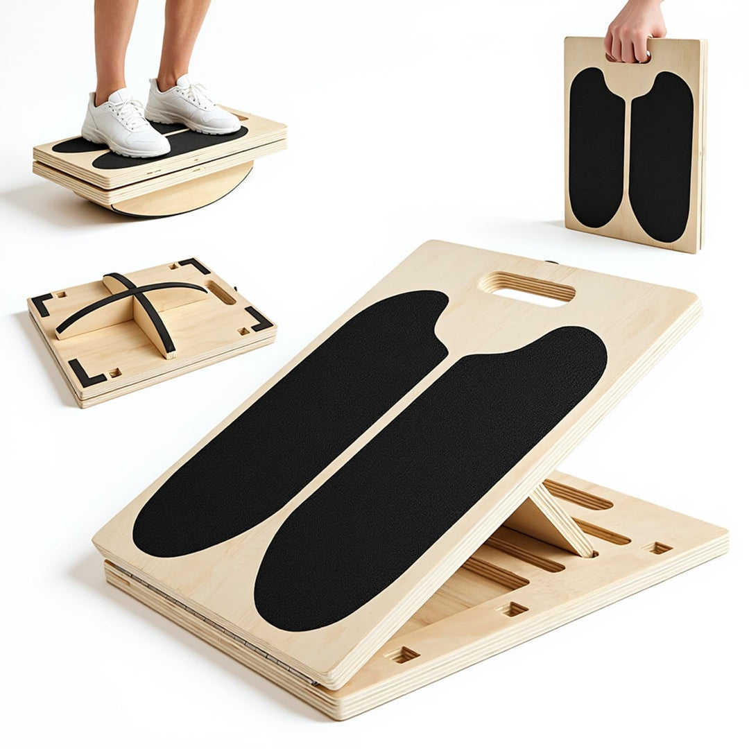 3-in-1 Gleichgewichtstrainer Balanceboards Klappbares Slant Board, Wadendehner Schrägbrett aus Holz