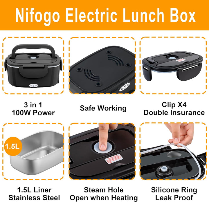 Nifogo Elektrische Lunchbox 80w für Auto/Lkw/Büro Beheizbare Lunchbox 12V/24V/230V Electric Lunch Bo