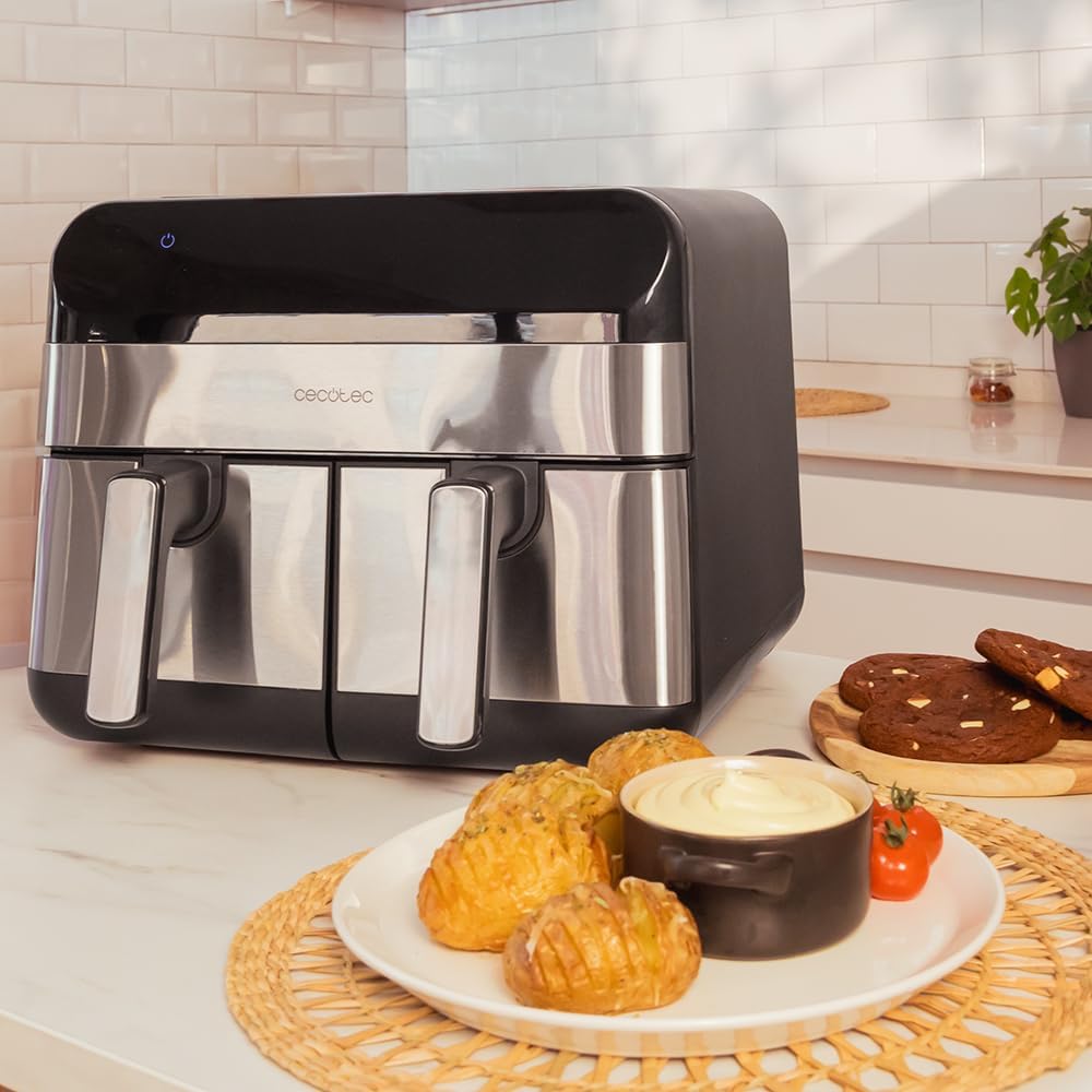 Cecotec Digitale Heissluftfritteuse mit 9L - Air Fryer Cecofry Advance 9000 Inox. 2800W, 2 Behälter,