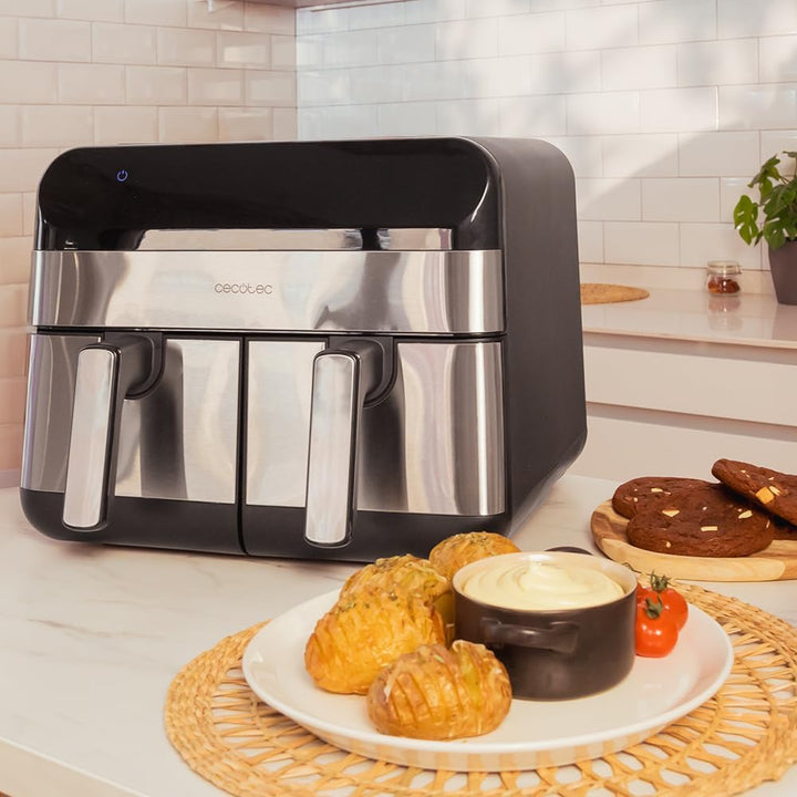 Cecotec Digitale Heissluftfritteuse mit 9L - Air Fryer Cecofry Advance 9000 Inox. 2800W, 2 Behälter,