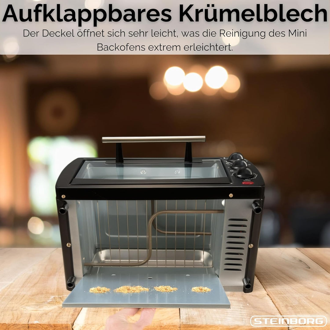 Steinborg® Mini Backofen 13 Liter Krümelblech Ober- und Unterhitze 1.200 Watt Miniofen mit Timer kle
