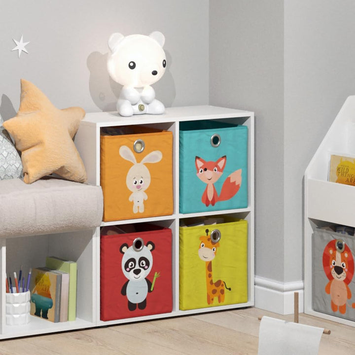 Vicco Kinderregal Tetra, Weiss, 72 x 72.6 cm mit 4 Faltboxen (rot/gelb) Weiss 4 Fächer Faltboxen: ro