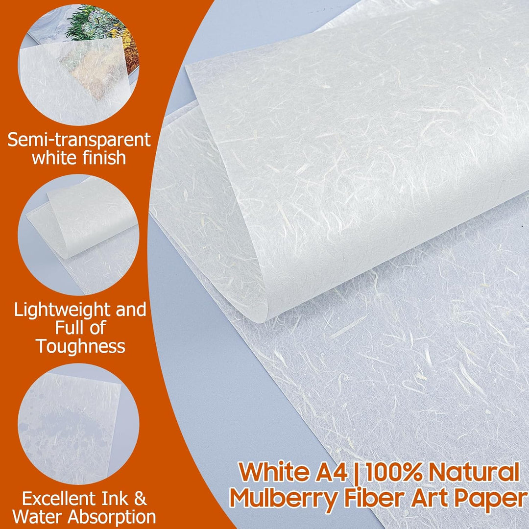 TSKDKIT Natürliches Maulbeerpapier, 100 Blatt A4 21 x 29,7 cm Halbtransparent Naturfaser Reispapier,