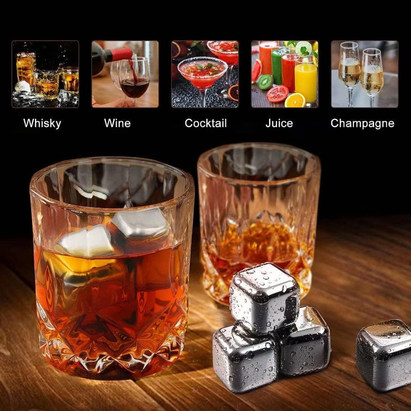 Whisky Steine Geschenkset – 6 Edelstahl Whisky Eiswürfel Wiederverwendbar - Whiskey Rocks Cooling St