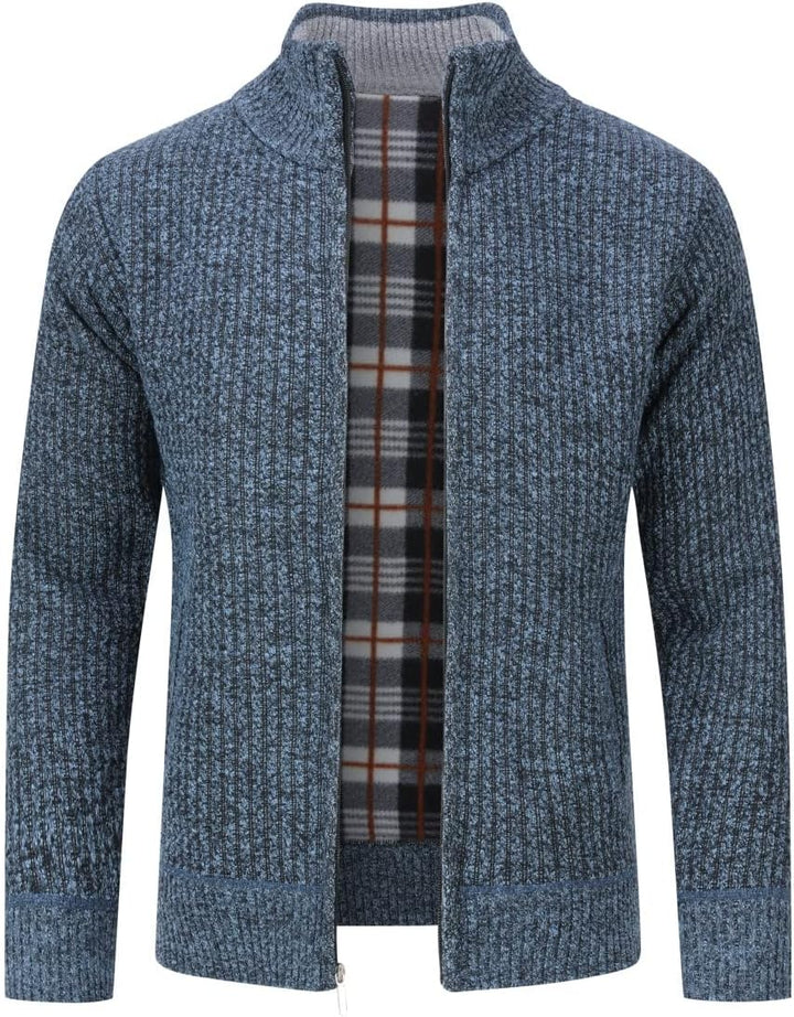 YOUTHUP Herren Strickjacke mit Stehkragen Fleecejacke Warm Übergangsjacke Reissverschluss Pullover M