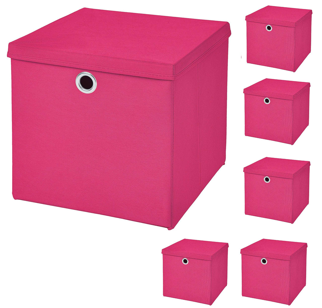 StickandShine 6er Set Pink Faltbox 28 x 28 x 28 cm Aufbewahrungsbox faltbar mit Deckel, Pink