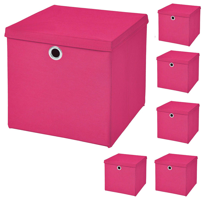 StickandShine 6er Set Pink Faltbox 28 x 28 x 28 cm Aufbewahrungsbox faltbar mit Deckel, Pink